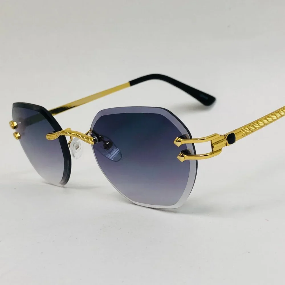 Men Sunglasses Black Lens Rimless Fashion Retro Shades‎ Gold Metal Lentes Gafas